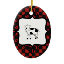 Cute Checkerboard Cow Whimsical Animal Dated Christmas Ornaments
