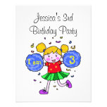 Cute cheerleader 3rd birthday girl party invitations