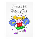 Cute cheerleader 5th birthday girl party invitations