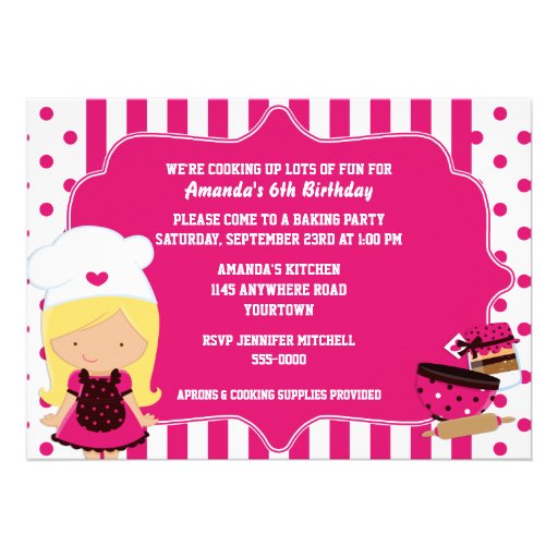 Cute Chef Girl's Baking Birthday Party Cards