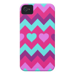 Cute Chevron Hearts Pink Teal Teen Girl Gifts iPhone 4 Case-Mate Case