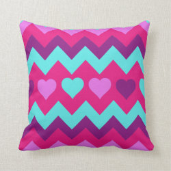 Cute Chevron Hearts Pink Teal Teen Girl Pillow