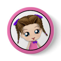 Cute Chibi Girl Sticking Tongue Out Button