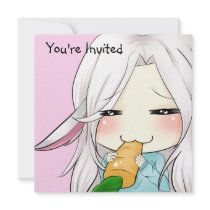 Cute chibi girl with bunny ears invitations