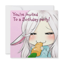 Cute chibi girl with bunny ears invitations