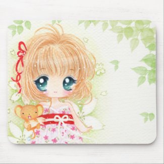 Cute chibi girl with kawaii plushie mousepad