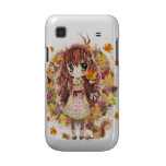 Cute chibi girl with squirell and autumn leaves samsung galaxy s cover