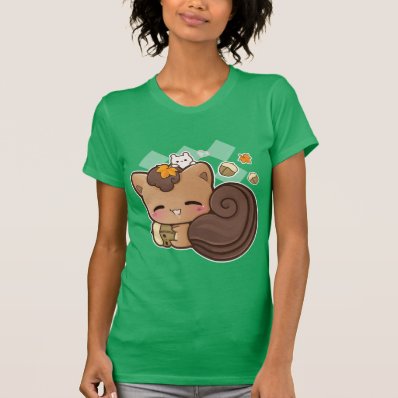 Cute chibi squirrel with kawaii chestnut shirt