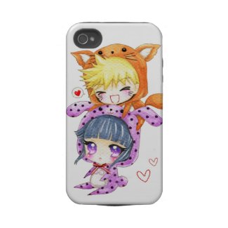Cute chibis couple in fox and bunny hoodies casematecase