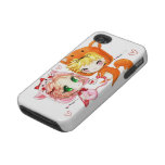 Cute chibis couple in fox and cat hoodies tough iphone 4 case