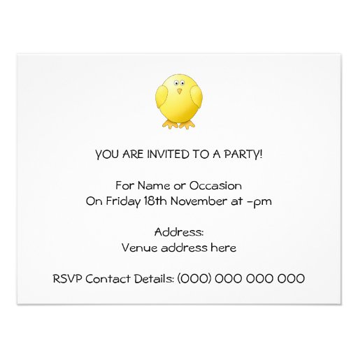 Cute Chick. Little Yellow Bird. Personalized Invites