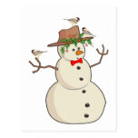 Cute Chickadee and Snowman, Winter Birds Post Card