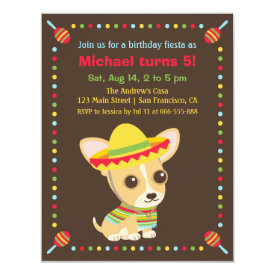 Cute Chihuahua Mexican Fiesta Kids Birthday Party Invitations