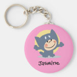 Cute Child Dressed In Cat Suit - Personalized Name Keychain