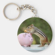 Cute Chipmunk with Funny Money Piggy Bank Picture Key Chains