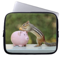 Cute Chipmunk with Funny Money Piggy Bank Picture Computer Sleeves