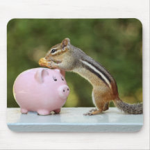 Cute Chipmunk with Funny Money Piggy Bank Picture Mousepads