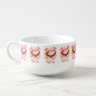 Cute Chocolate Cartoon Pig Soup Mug Soup Mug
