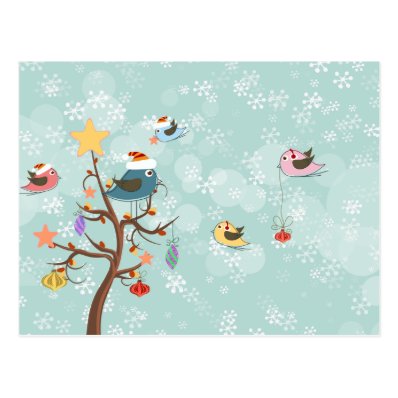 Cute Christmas Birds Postcard