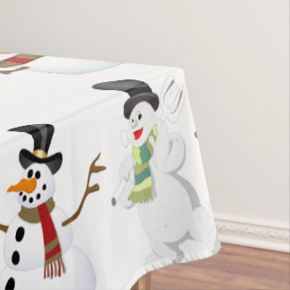 Cute Christmas Cartoon Snowmen Tablecloth