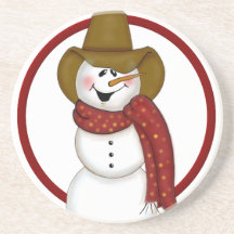 Cute Christmas Cowboy Snowman Beverage Coaster