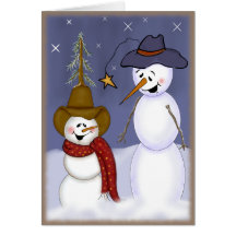 Cute Christmas Cowboy Snowman Greeting Card