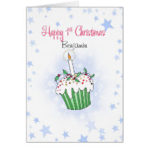 Cute Christmas cupcake for baby's first Christmas cards