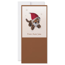 Cute Christmas Furry Tiger In Santa Hat Bookmark Personalized Rack Card