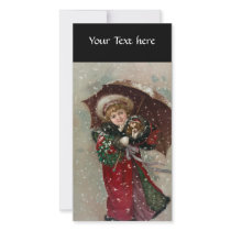 Cute Christmas Girl in snow Photo Greeting Card