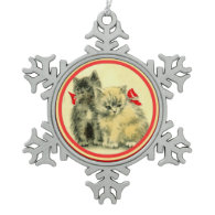 Cute Christmas Kittens Black and White Ornament