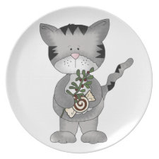 Cute Christmas Kitty-Candy+Mistletoe Plates