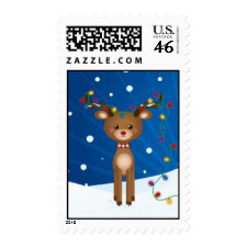 Cute Christmas Lights Reindeer holiday stamps