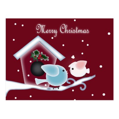 Cute Christmas mistletoe kissing  birds gifts Post Cards