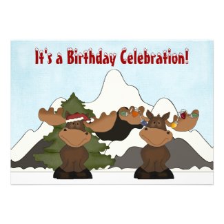 Cute Christmas Moose Mountain Birthday Invitation