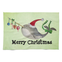 Cute Christmas Narwhal Hand Towel