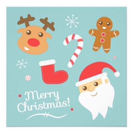 Cute Christmas Party with Reindeer, Santa Invites