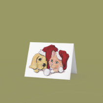 Cute Christmas Puppy and Kitten in Santa Hats cards