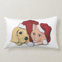Cute Christmas Puppy and Kitten in Santa Hats Pillows