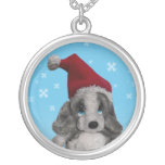 Cute Christmas Puppy In Santa Hat Personalized Necklace