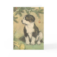 Cute Christmas Puppy Sitting Under Christmas Tree card