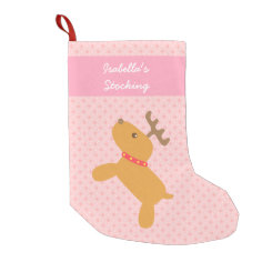 Cute Christmas Reindeer Pink For Girls Small Christmas Stocking