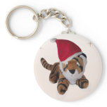 Cute Christmas Toy Tiger In Santa Hat Keyring