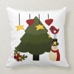 Cute Christmas Tree Decorating Snowman Bird Stars Pillows