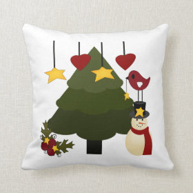 Cute Christmas Tree Decorating Snowman Bird Stars Pillows