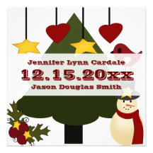 Cute Christmas Wedding Invitations Snowman Tree