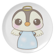 cute christmas winter angel penguin party plate