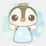 cute christmas winter angel penguin round stickers