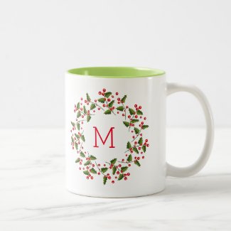 Cute Christmas Wreath Red & Green Two-Tone Coffee Mug