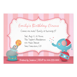 Cute Circus Animals Theme Birthday Party, for Kids Announcements