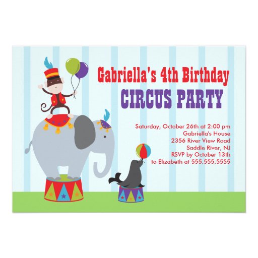 CUTE Circus Kids Birthday Party Invitation